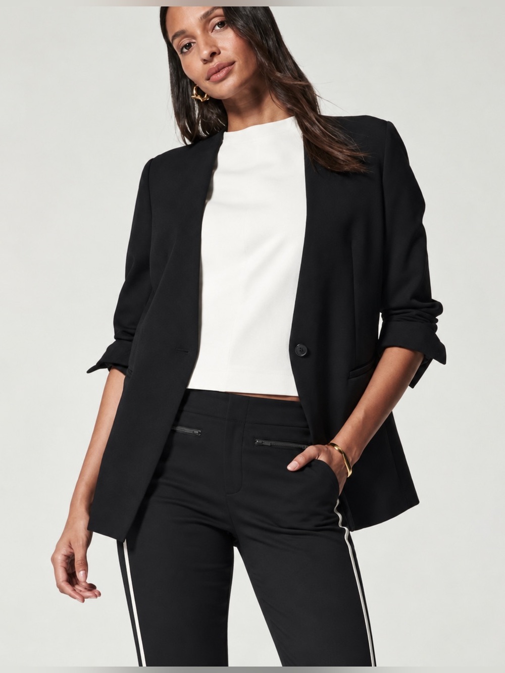 SPANX Perfect Collarless Black Single-Button Blazer size M Office Minimalist